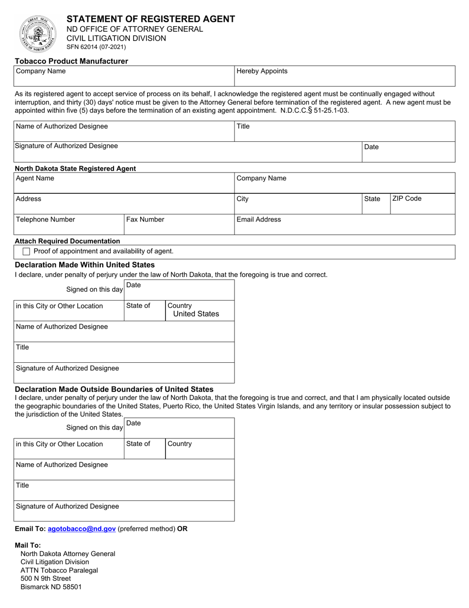 Form SFN62014 - Fill Out, Sign Online and Download Fillable PDF, North ...