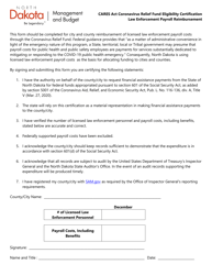 Document preview: CARES Act Coronavirus Relief Fund Eligibility Certification Law Enforcement Payroll Reimbursement - North Dakota