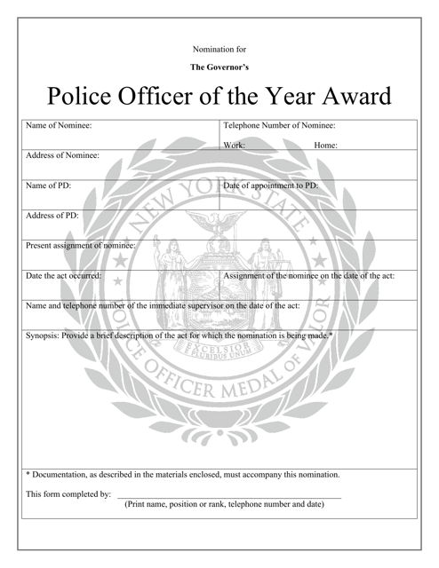Police Officer of the Year Award Nomination Form - New York