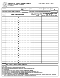 Document preview: Form SFN9794 Record of Voided Gaming Stamps - North Dakota