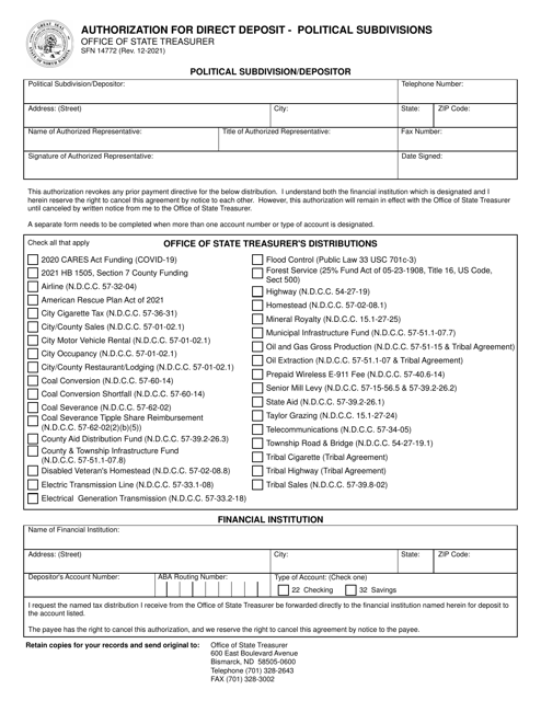 Form SFN14772  Printable Pdf