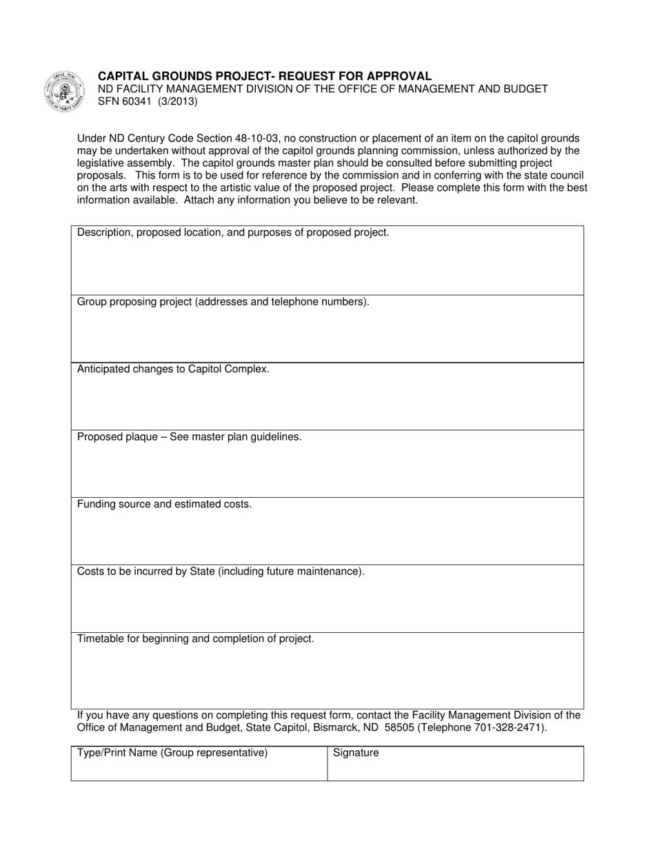 Form SFN60341 Capitol Grounds Project - Request for Approval - North Dakota, Page 1