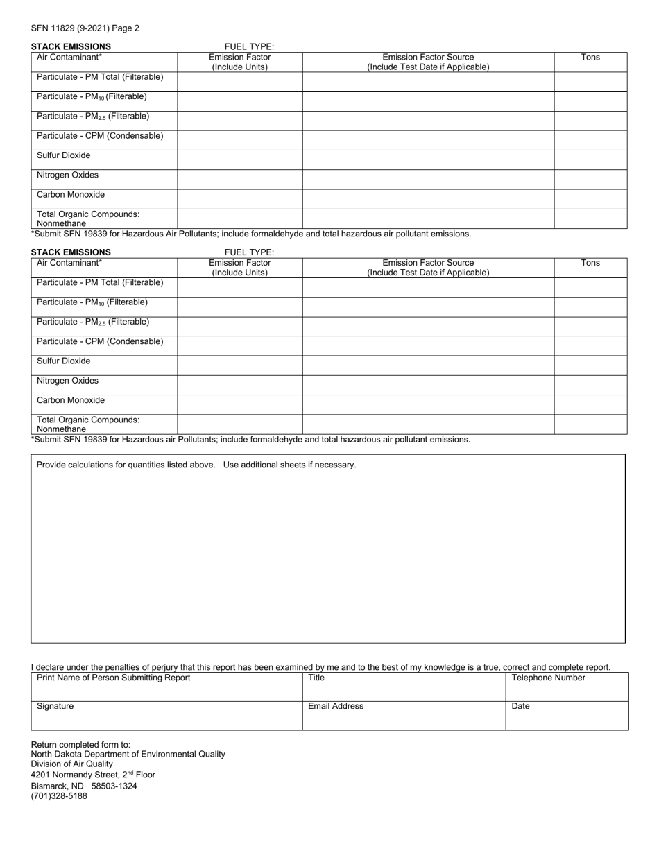 Form SFN11829 Compressor / Industrial Engines / Turbines Annual Emissions Inventory Report - North Dakota, Page 2
