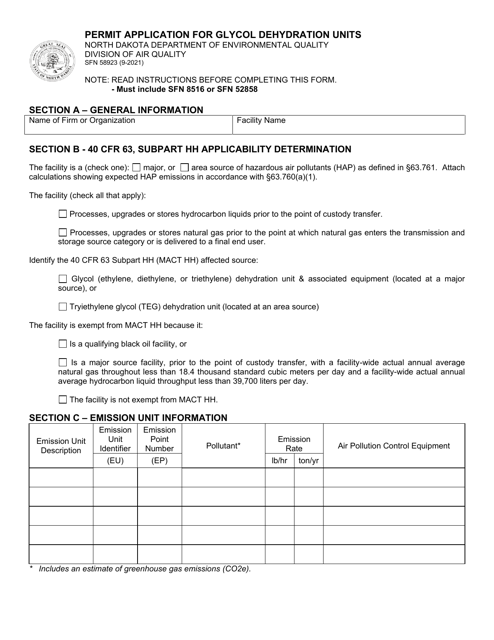 Form SFN58923 Permit Application for Glycol Dehydration Units - North Dakota