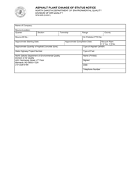 Form SFN8455 Asphalt Plant Change of Status Notice - North Dakota