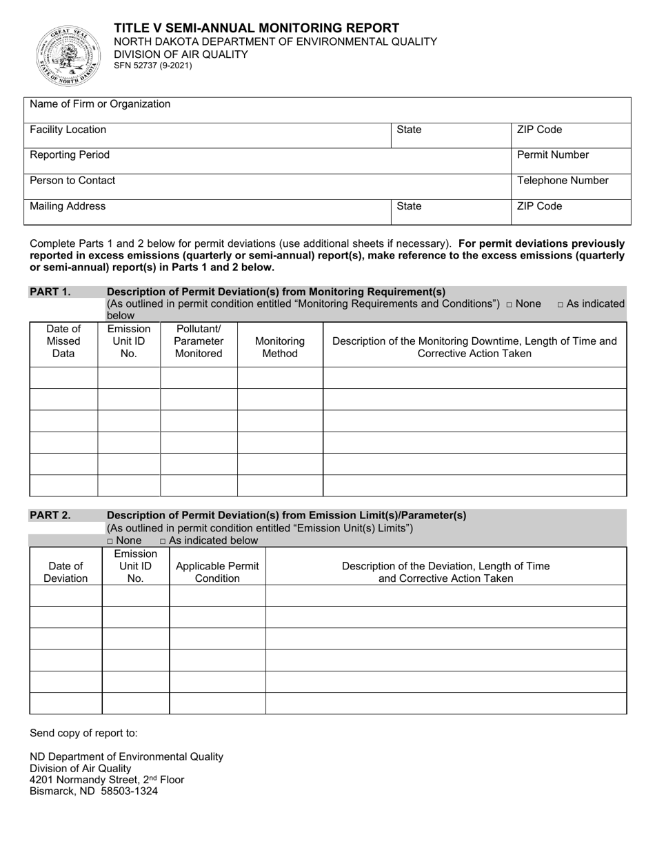 Form SFN52737 Download Fillable PDF or Fill Online Title V Semi-annual ...