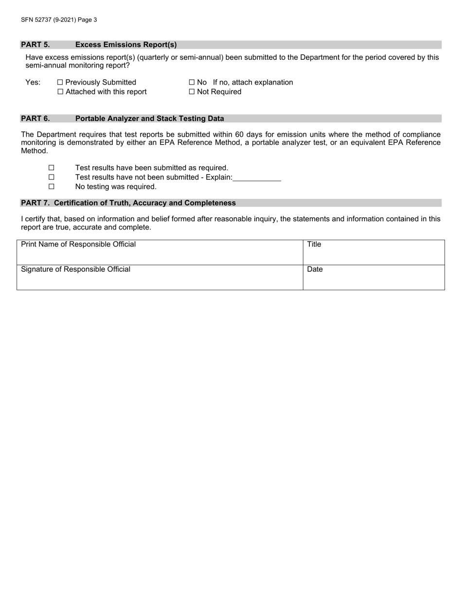 Form SFN52737 Title V Semi-annual Monitoring Report - North Dakota, Page 3