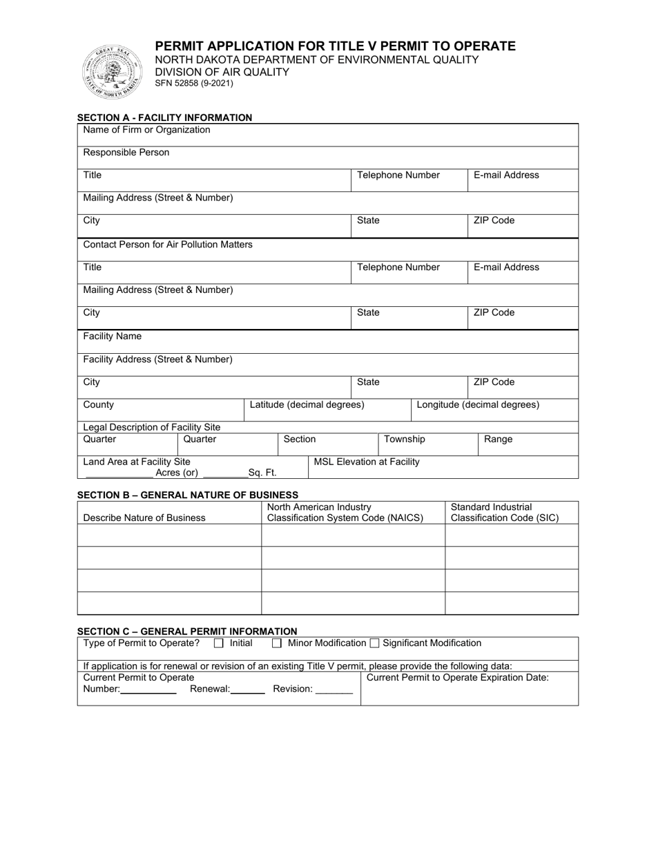 Form SFN52828 - Fill Out, Sign Online and Download Fillable PDF, North ...