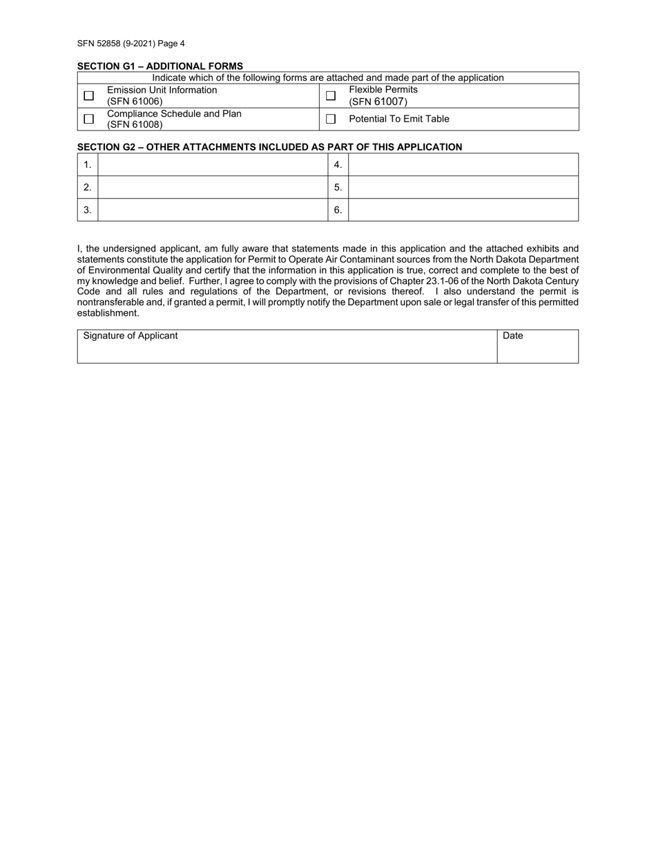 Form SFN52828 Permit Application for Title V Permit to Operate - North Dakota, Page 4