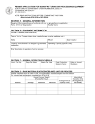 Form SFN8520 Permit Application for Manufacturing or Processing Equipment - North Dakota