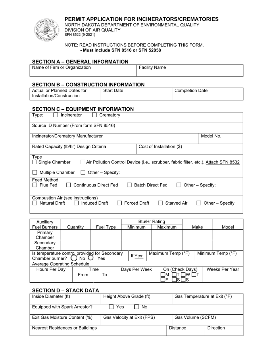 Form SFN8522 Download Fillable PDF or Fill Online Permit Application ...