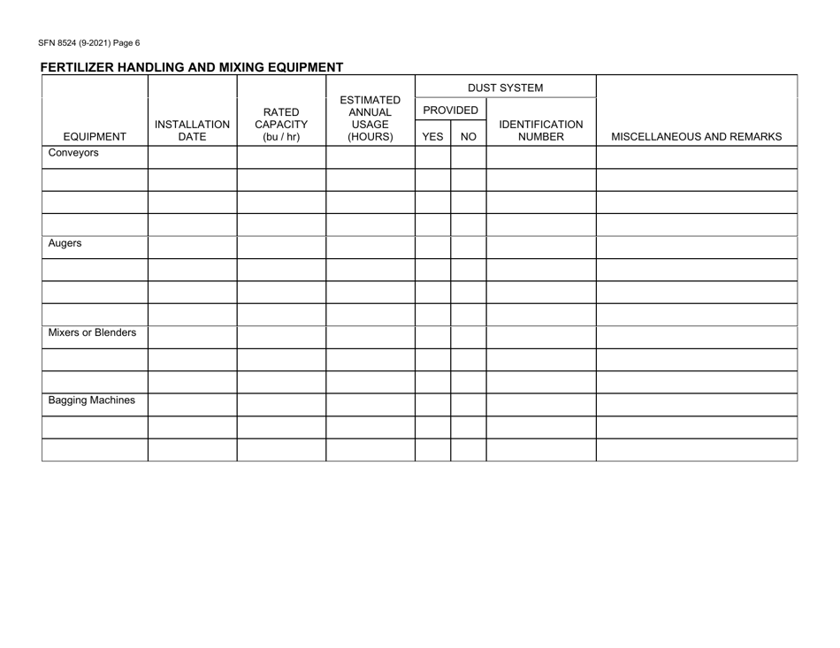 Form SFN8524 Permit Application for Grain, Feed, Milling and Fertilizer Operations - North Dakota, Page 6