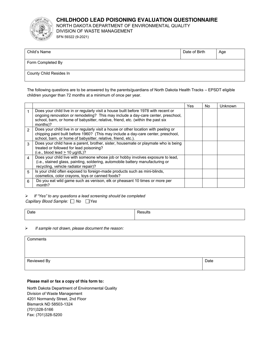 Form SFN59322 Download Printable PDF or Fill Online Childhood Lead