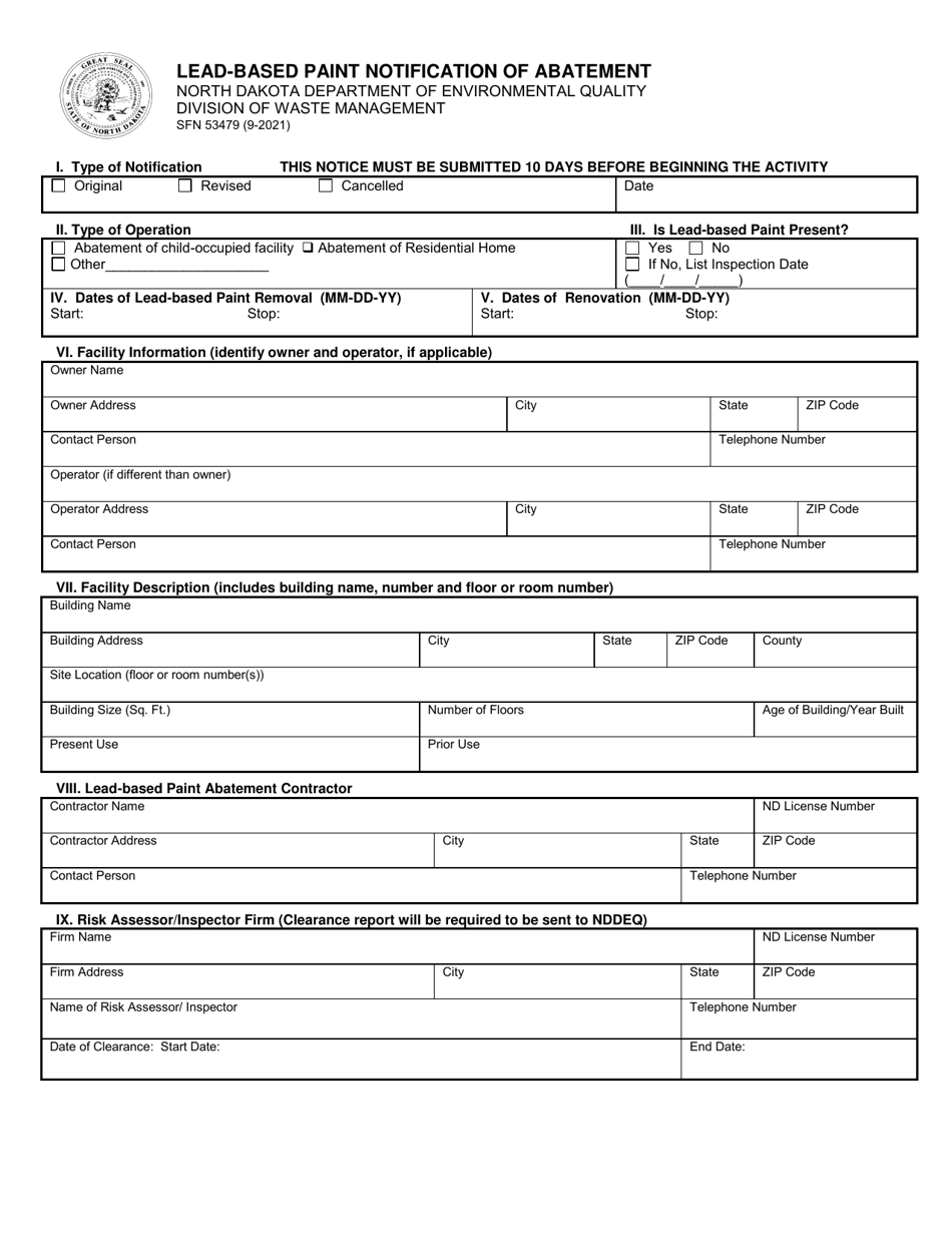 Form SFN53479 Download Printable PDF or Fill Online Lead-Based Paint ...