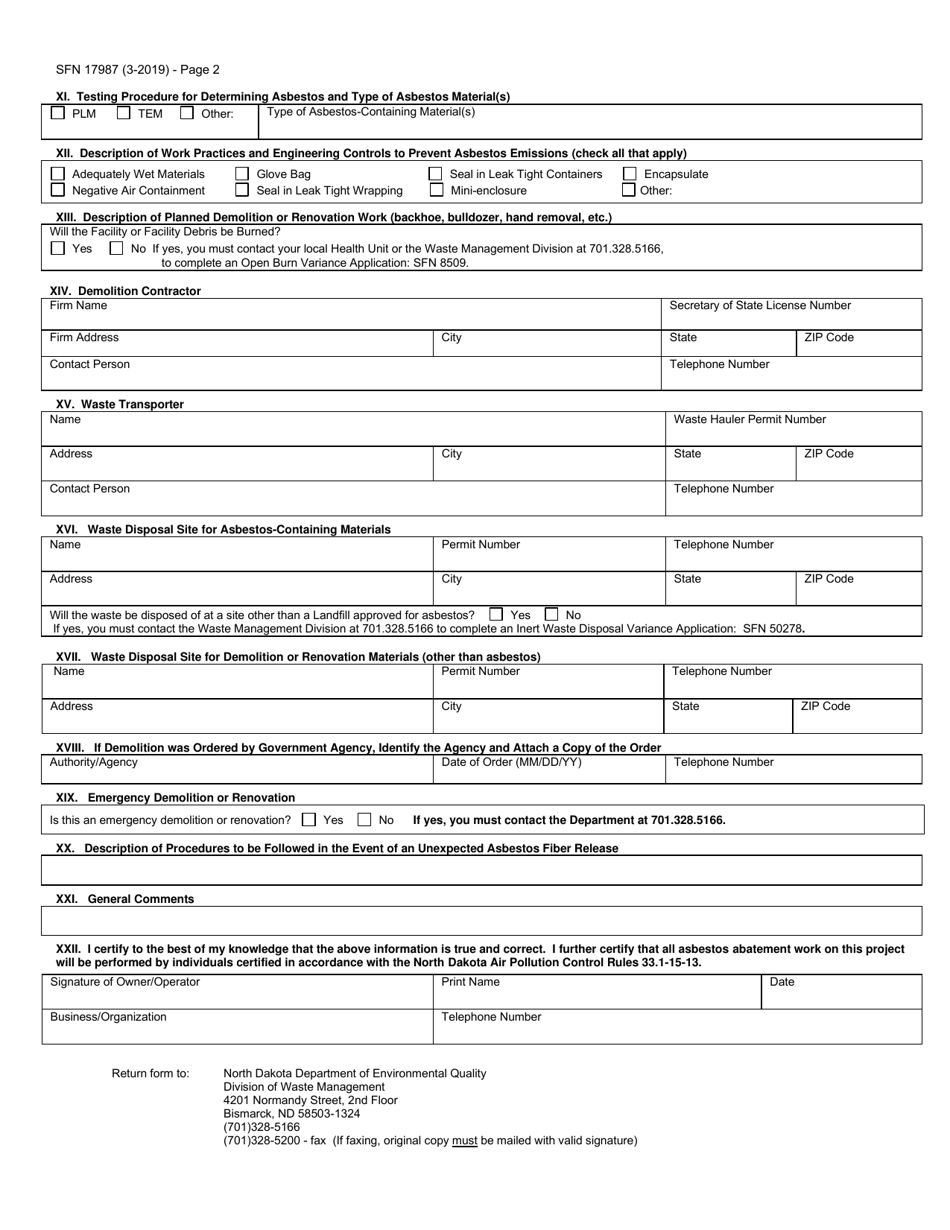 Form SFN17987 Download Printable PDF or Fill Online Asbestos ...