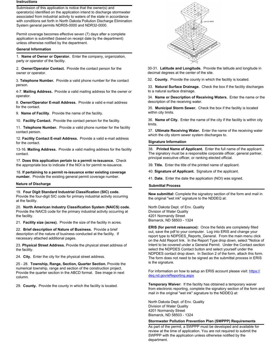 Form SFN18686 Application (Notice of Intent) to Obtain Coverage Under Ndpdes General Permit for Stormwater Discharges Associated With Industrial Activity - North Dakota, Page 2