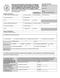 Document preview: Form SFN19145 Application (Notice of Intent) to Obtain Coverage Under Ndpdes General Permit for Stormwater Discharges Associated With Construction Activity (Ndr11-0000) - North Dakota