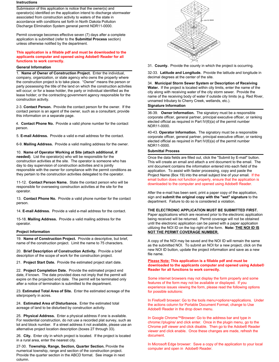 Form SFN19145 Application (Notice of Intent) to Obtain Coverage Under Ndpdes General Permit for Stormwater Discharges Associated With Construction Activity (Ndr11-0000) - North Dakota, Page 2