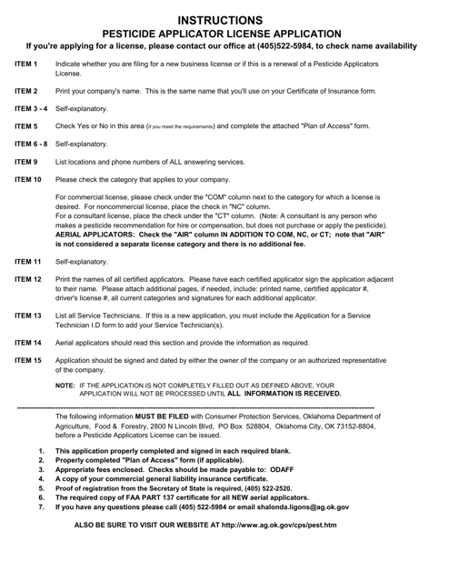 Pesticide Applicator License Application - Oklahoma, 2022