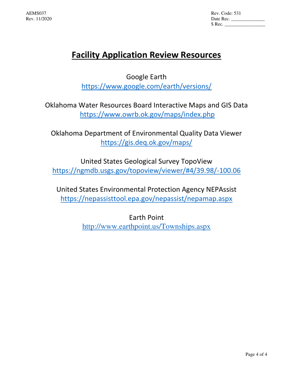 Form AEMS037 New Poultry Feeding Operation Registration Application - Oklahoma, Page 4