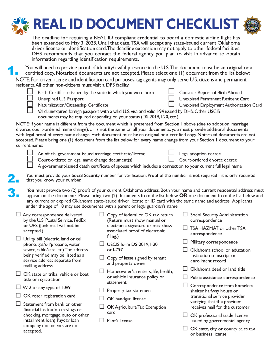 Oklahoma Real Id Document Checklist Fill Out Sign Online And Download Pdf Templateroller 5619