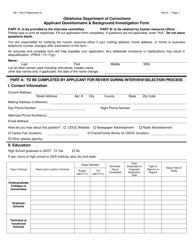 Form OP-110210 Attachment A Applicant Questionnaire and Background Investigation Form - Oklahoma