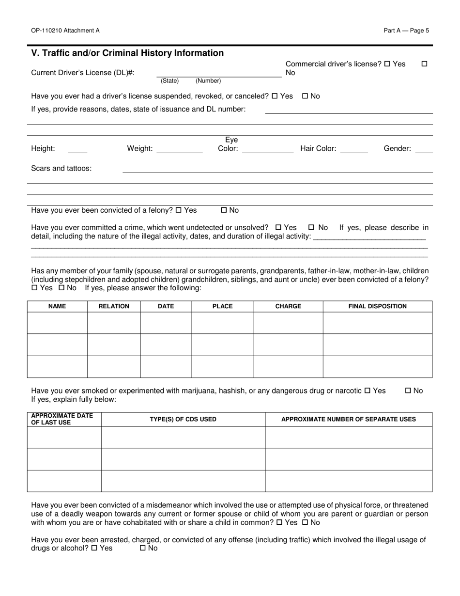 Form OP-110210 Attachment A Applicant Questionnaire and Background Investigation Form - Oklahoma, Page 5