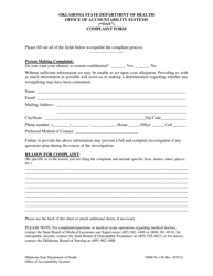 ODH Form 130 &quot;Office of Accountability Systems (Oas) Complaint Form&quot; - Oklahoma