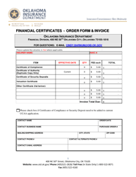 Financial Certificates - Order Form &amp; Invoice - Oklahoma