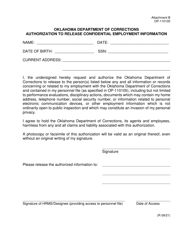 Form OP-110105 Attachment B &quot;Authorization to Release Confidential Employment Information&quot; - Oklahoma