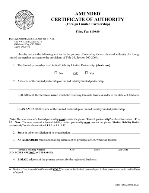 SOS Form 0031  Printable Pdf