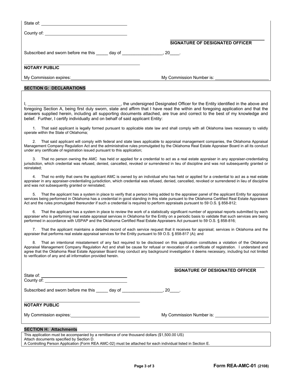 Form REA-AMC-01 Application for Registration - Appraisal Management Company - Oklahoma, Page 3