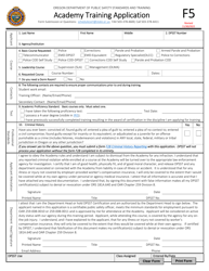 Form F5 &quot;Academy Training Application&quot; - Oregon