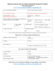 Document preview: Oregon Military Funeral Honors Request Form - Oregon