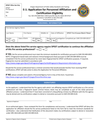 Form E-1 &quot;Application for Personnel Affiliation and Certification Eligibility&quot; - Oregon