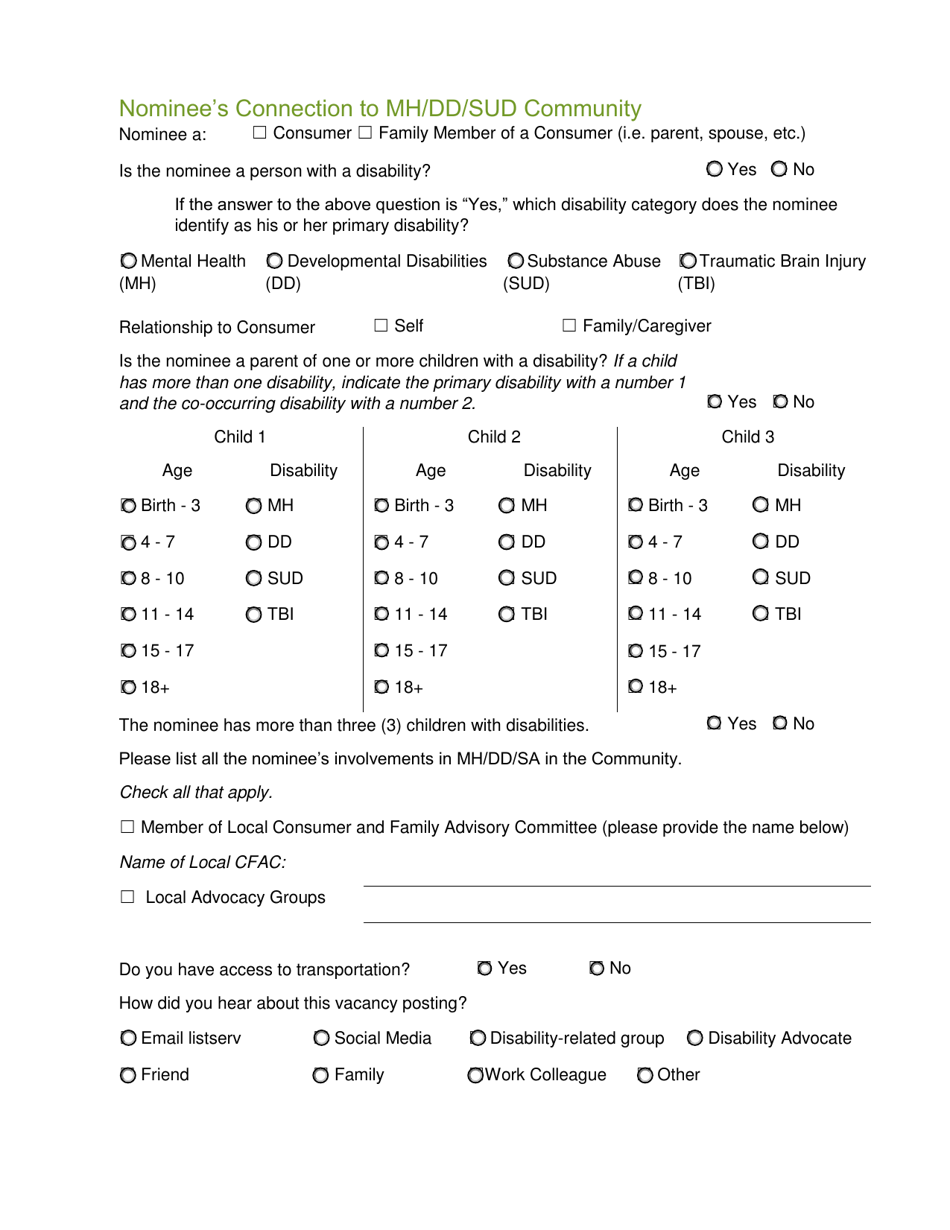 State Consumer and Family Advisory Committee Membership Application - North Carolina, Page 5