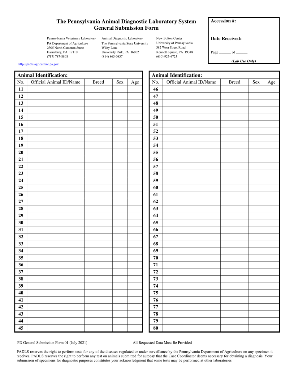 Form 01 System General Submission Form - Pennsylvania, Page 2