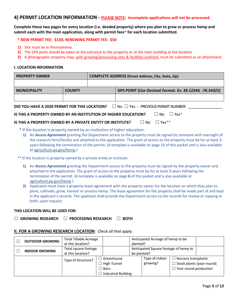 Hemp Research Permit Application - Pennsylvania, Page 5