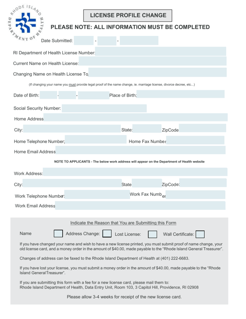 License Profile Change - Rhode Island