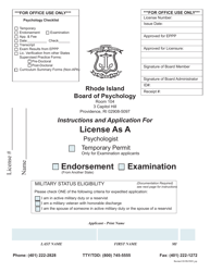 &quot;Application for License as a Psychologist&quot; - Rhode Island