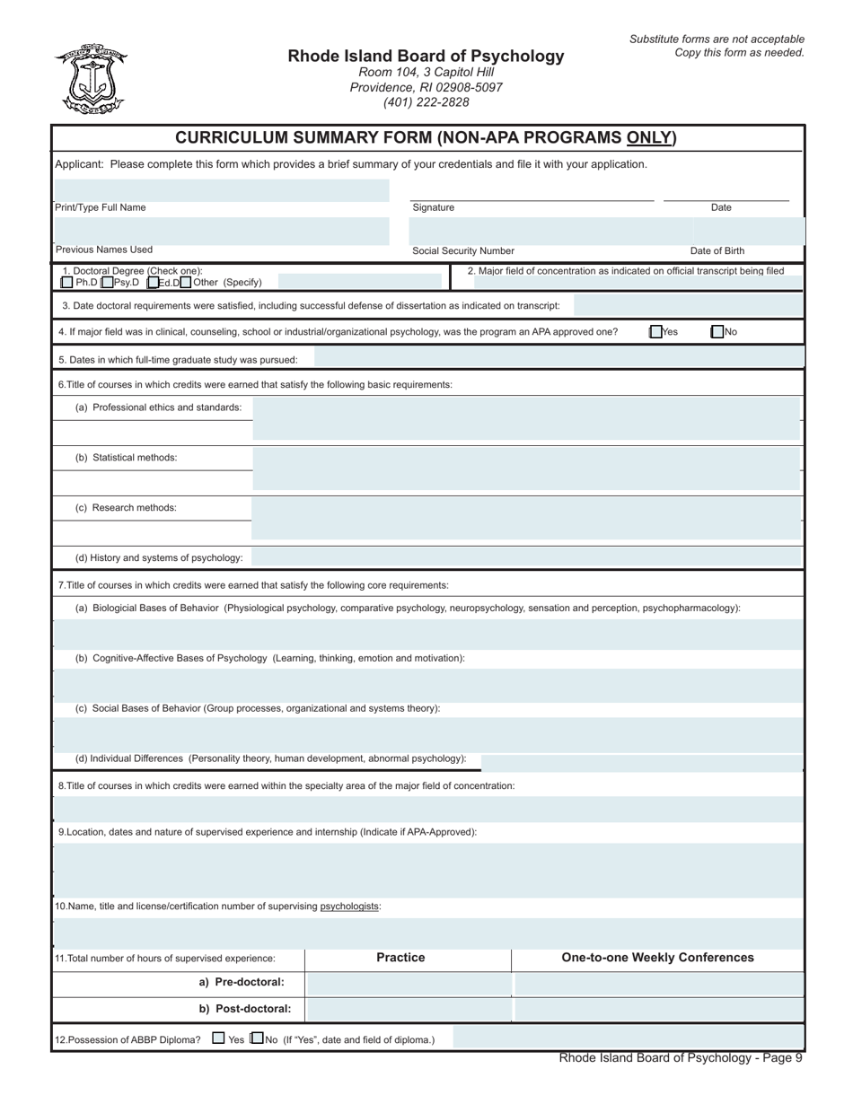 Application for License as a Psychologist - Rhode Island, Page 9