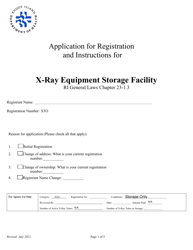 Document preview: Application for Registration for X-Ray Equipment Storage Facility - Rhode Island