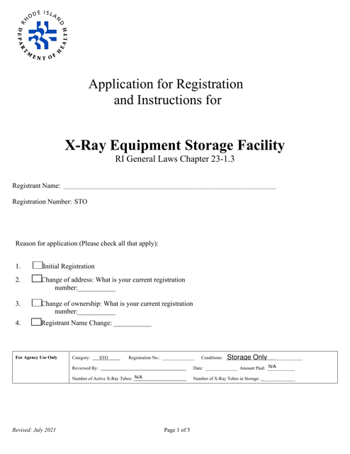 Application for Registration for X-Ray Equipment Storage Facility - Rhode Island Download Pdf