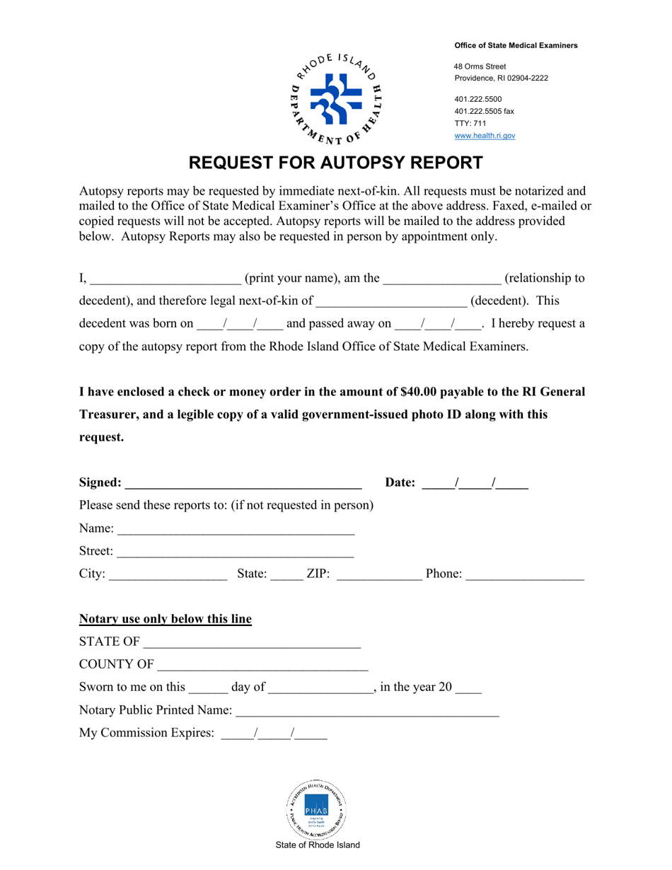 Request for Autopsy Report - Rhode Island, Page 1