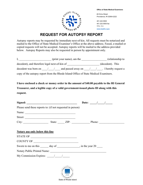 Request for Autopsy Report - Rhode Island Download Pdf