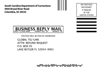 Document preview: Gtl Refund Request Postcard - South Carolina (English/Spanish)