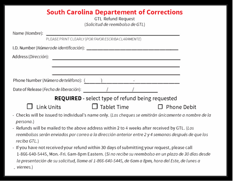 Gtl Refund Request Postcard - South Carolina (English / Spanish), Page 2