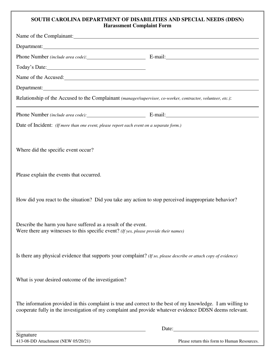 Harassment Complaint Form - South Carolina, Page 1