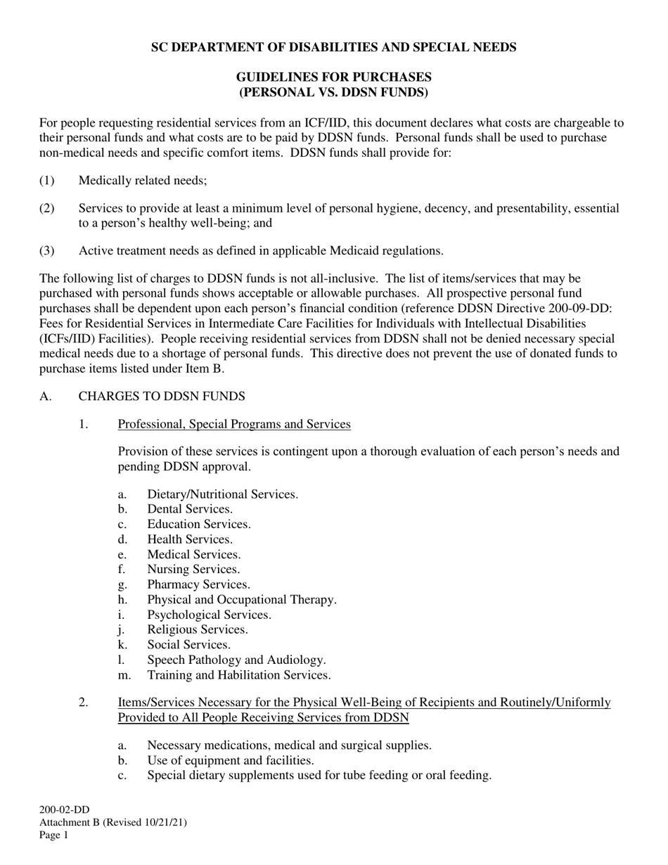 Attachment B Guidelines for Purchases (Personal VS. Ddsn Funds) - South Carolina, Page 1
