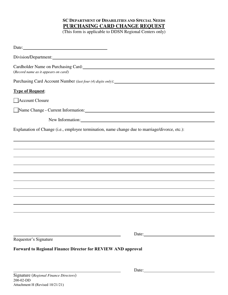 Attachment H Purchasing Card Change Request - South Carolina, Page 1